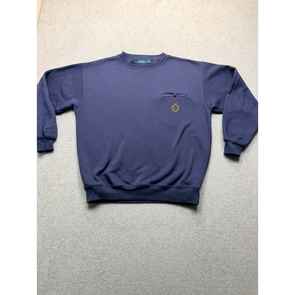 Knights of Round Table Mens Navy Blue Crest Logo Pocket Crewneck Sweatshirt L